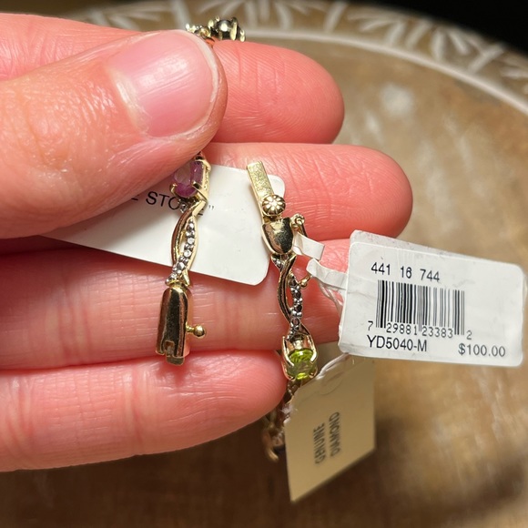 NWT Multi Genuine Gemstone & Diamond 18KT Gold Over Sterling Silver Bracelet - Picture 11 of 15